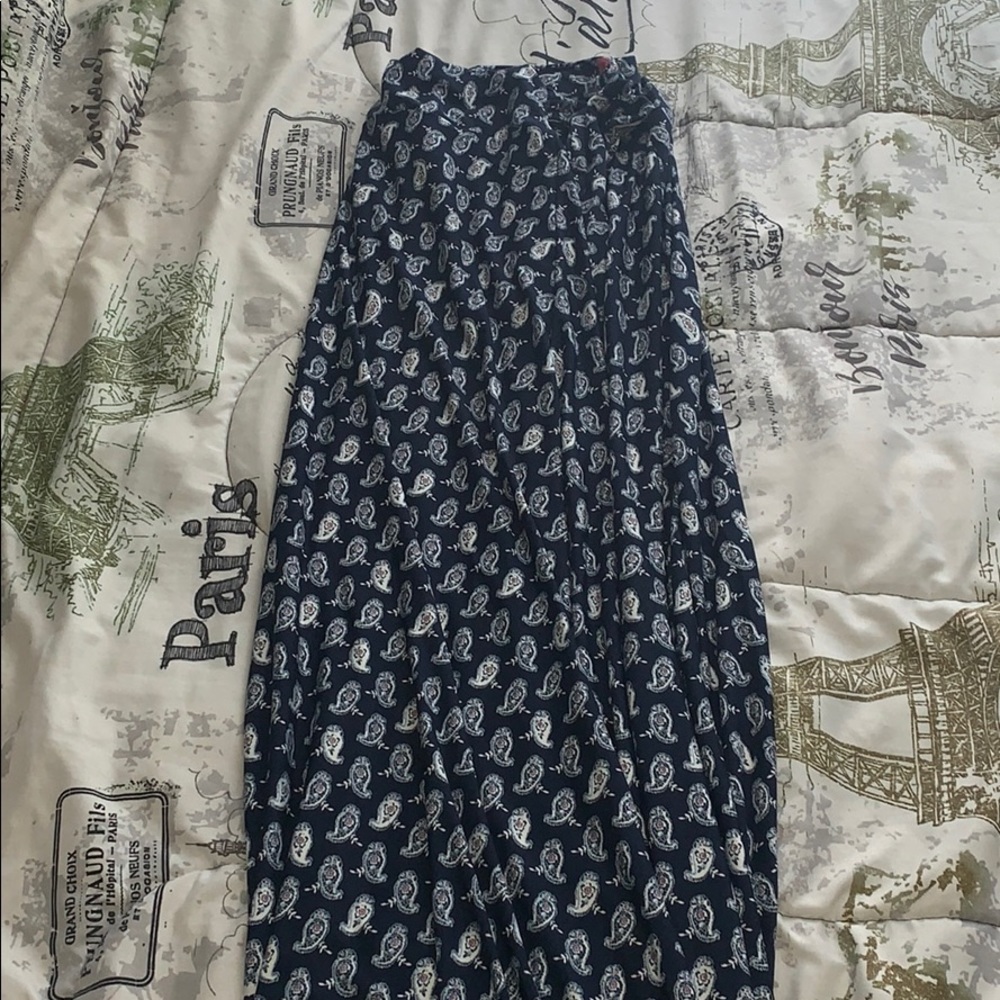 Blue pattern maxi skirt with tie